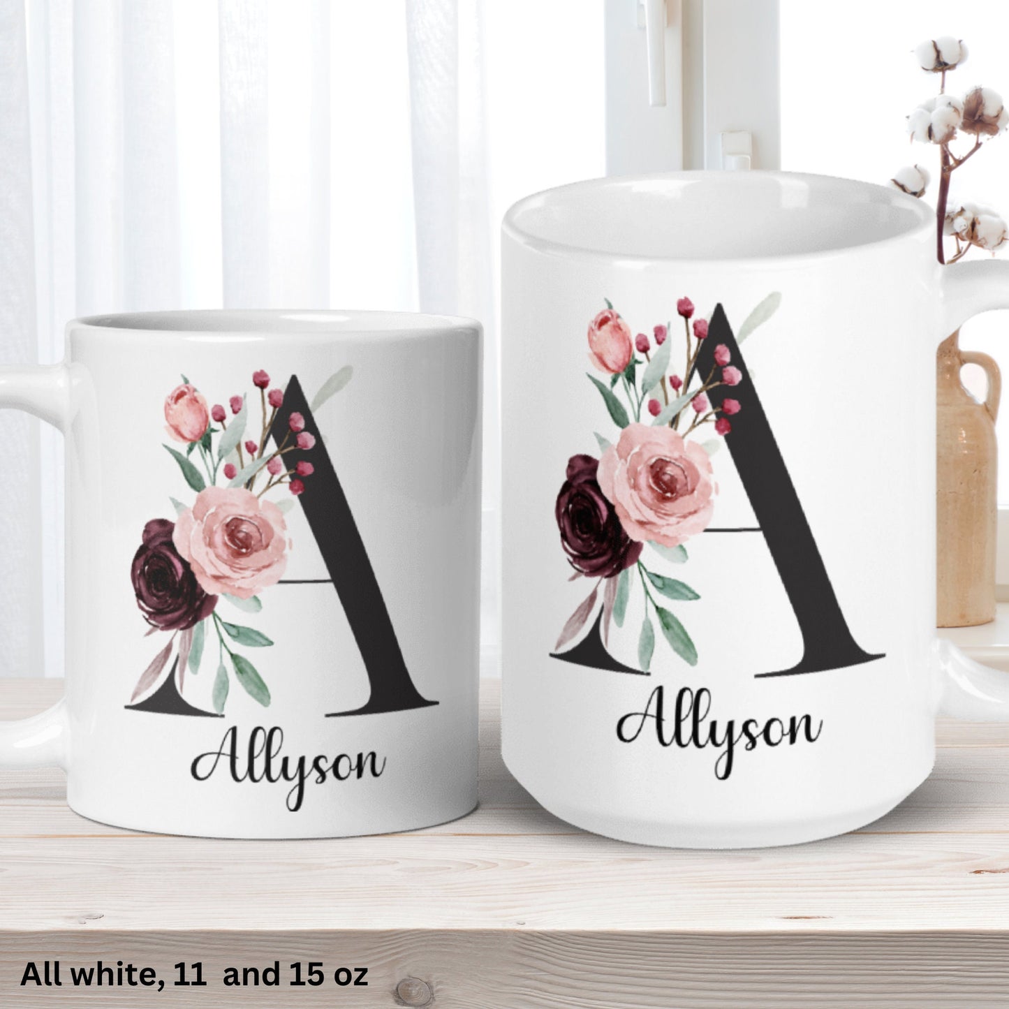 Name Mug, Initial Letter Mug, 15 oz 11 oz, Monogram Mug - Zehnaria - ALL PERSONALIZED - Mugs