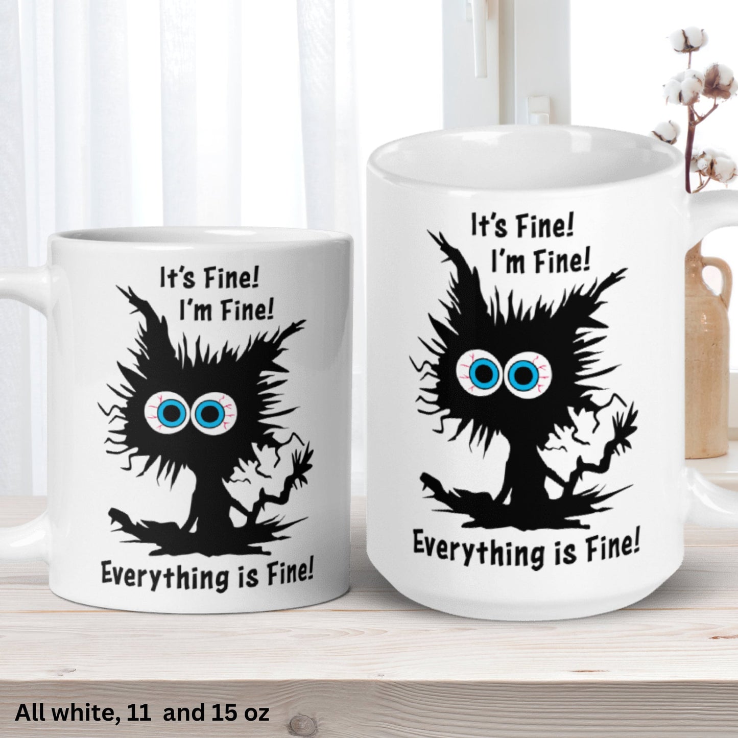 Electrocuted Cat Mug, I'm Fine Everything is Fine Mug, Mental Health Mug, Funny Cat Mug - Zehnaria - FUNNY HUMOR - Mugs
