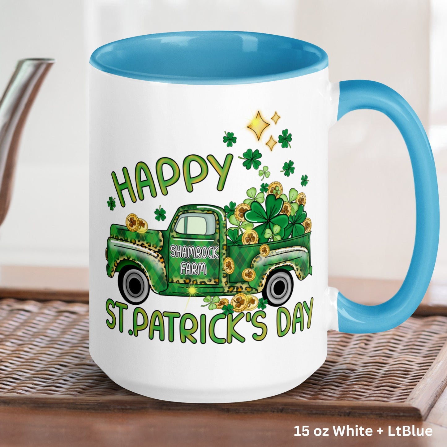 Happy St Patricks Day Shamrock Farm Truck, Irish Coffee Mug, Saint Patrick's Day Gifts, Four Leaf Clover - Zehnaria - MORE HOLIDAYS & SEASONS - Mugs