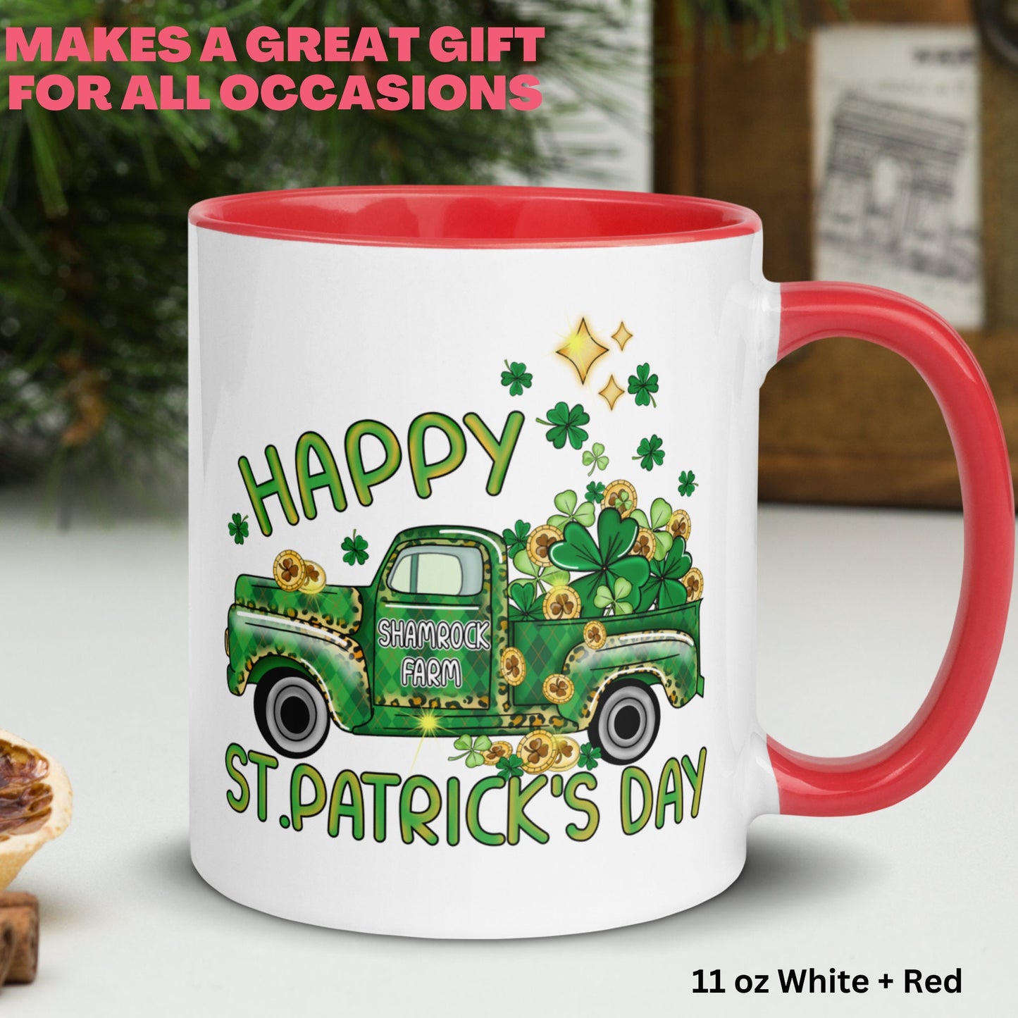 Happy St Patricks Day Shamrock Farm Truck, Irish Coffee Mug, Saint Patrick's Day Gifts, Four Leaf Clover - Zehnaria - MORE HOLIDAYS & SEASONS - Mugs