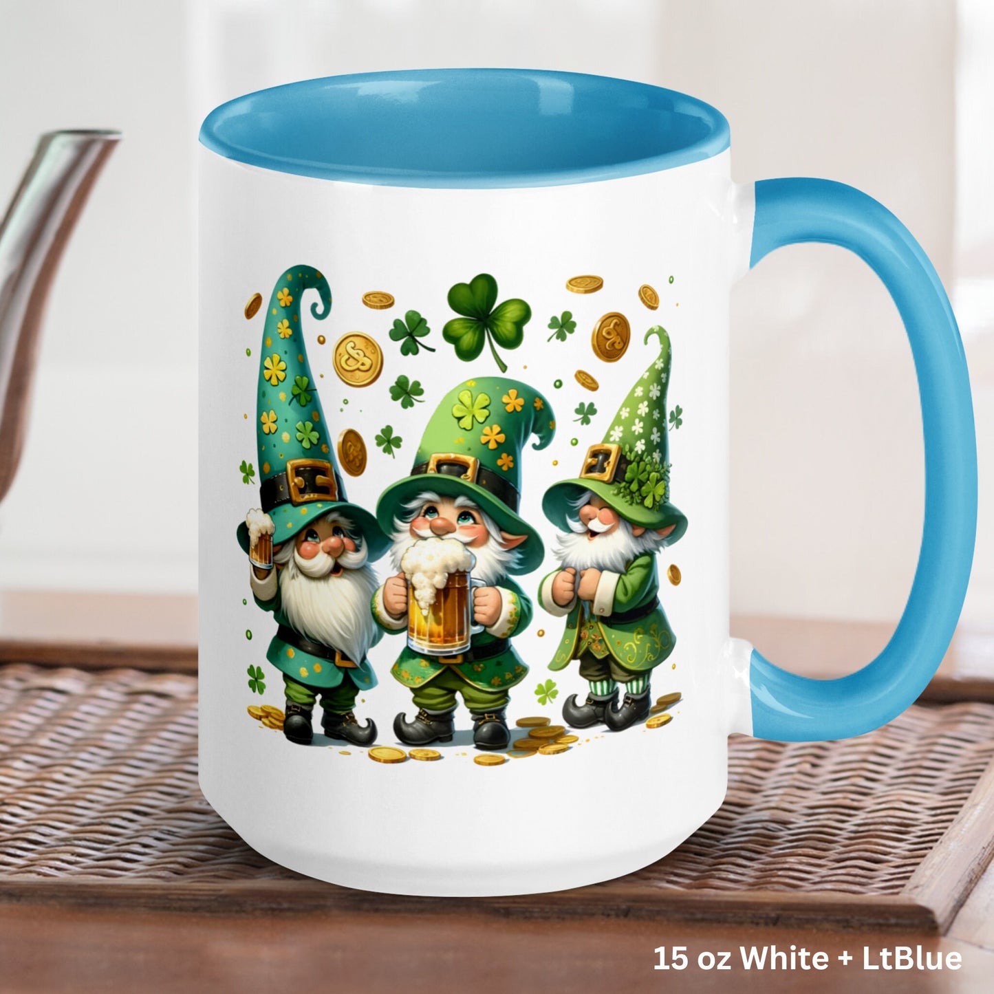Garden Gnome Mug, St Patricks Day Gifts, Irish Coffee Mug, Saint Patricks Day Gnomes, Shamrock Clover, Good Luck Mug, Holiday Gift, 1439 - Zehnaria - MORE HOLIDAYS & SEASONS - Mugs