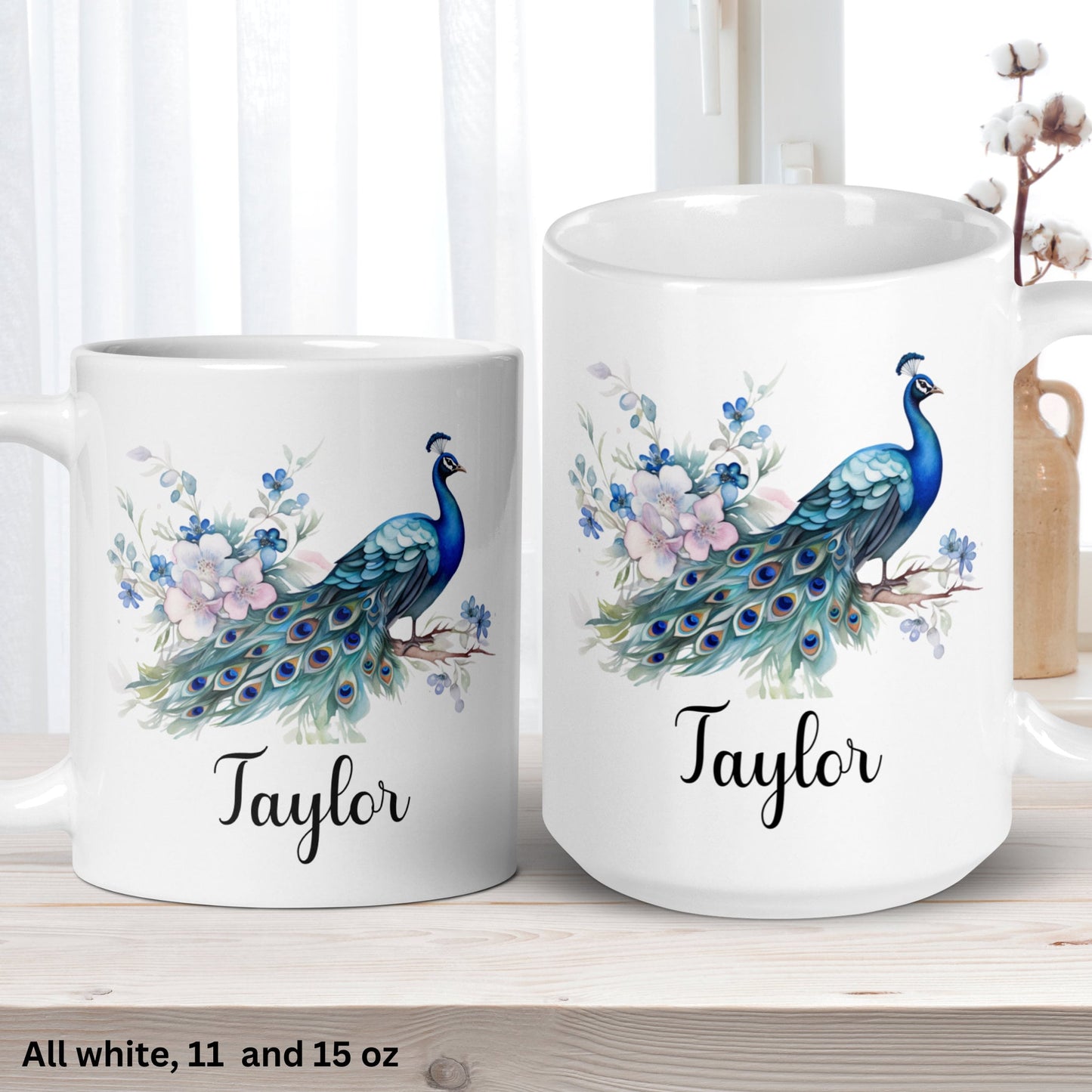 Personalized Peacock Mug, Peacock Gifts, Personalized Gifts, Peacock Decor - Zehnaria - PETS & ANIMALS - Mugs