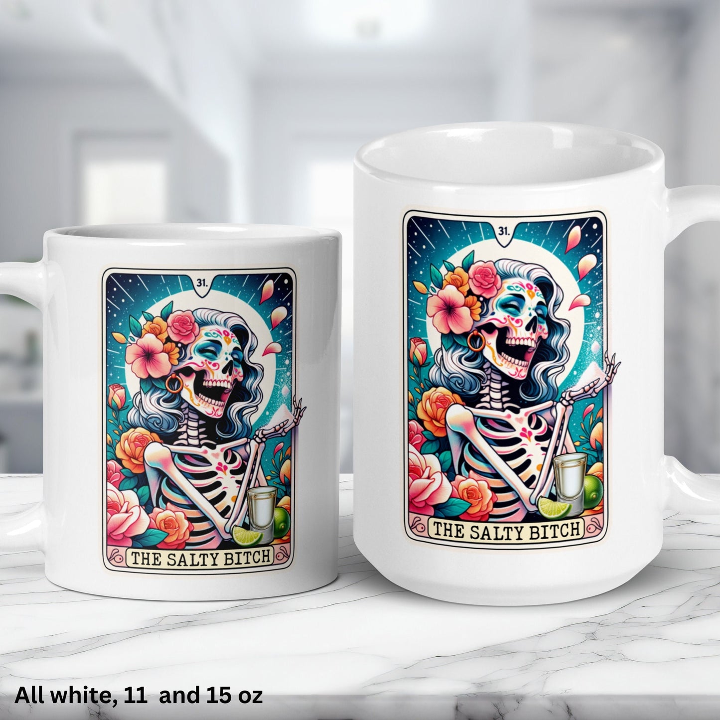 The Salty Bitch Tarot Card, Tarot Cards Gift, Skeleton Tarot, Funny Coffee Mug - Zehnaria - MYSTICAL - Mugs