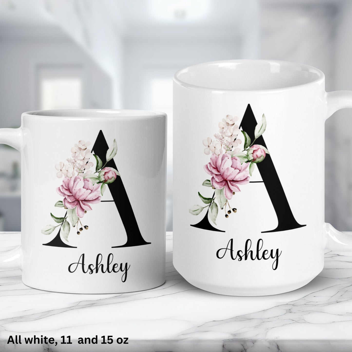 Personalized Gift, Custom Name Mug, Monogram Initial Letter Mug, Mothers Day Gifts - Zehnaria - ALL PERSONALIZED - Mugs