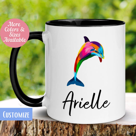 Dolphin Mug, Personalized Name Mug, Custom Dolphin Mug, Cute Colorful - Zehnaria - PETS & ANIMALS - Mugs