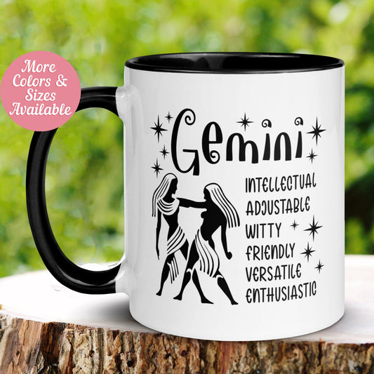 Gemini Mug, Zodiac Mug, May June Birthday Mug, Gemini Horoscope Mug Celestial Astrology Coffee Mug Cup - Zehnaria - BIRTHDAY & ZODIAC - Mugs