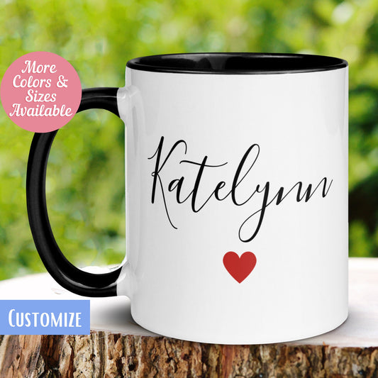 Personalized Name Mug, Custom Name Mug, Name Mug Personalized, Red Heart Mug - Zehnaria - ALL PERSONALIZED - Mugs