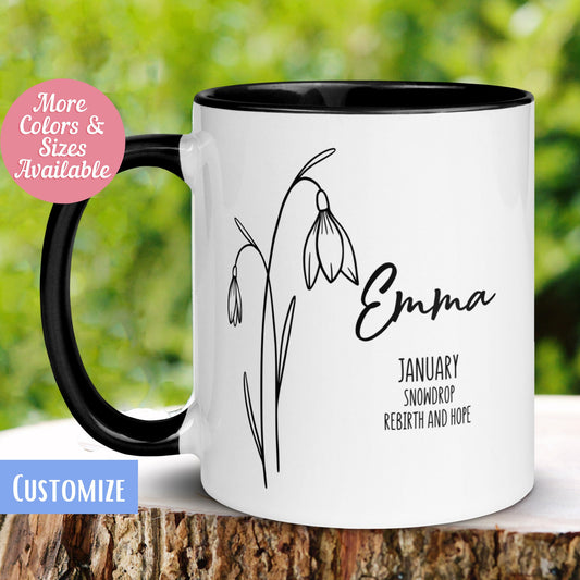 January Birth Flower Mug, January Birthday, Snowdrop Floral Mug, Aquarius Mug - Zehnaria - BIRTHDAY & ZODIAC - Mugs