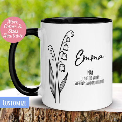 May Birth Flower Mug Personalized, Lily of Valley Floral Mug, Custom Name Mug, Gift for Women - Zehnaria - BIRTHDAY & ZODIAC - Mugs