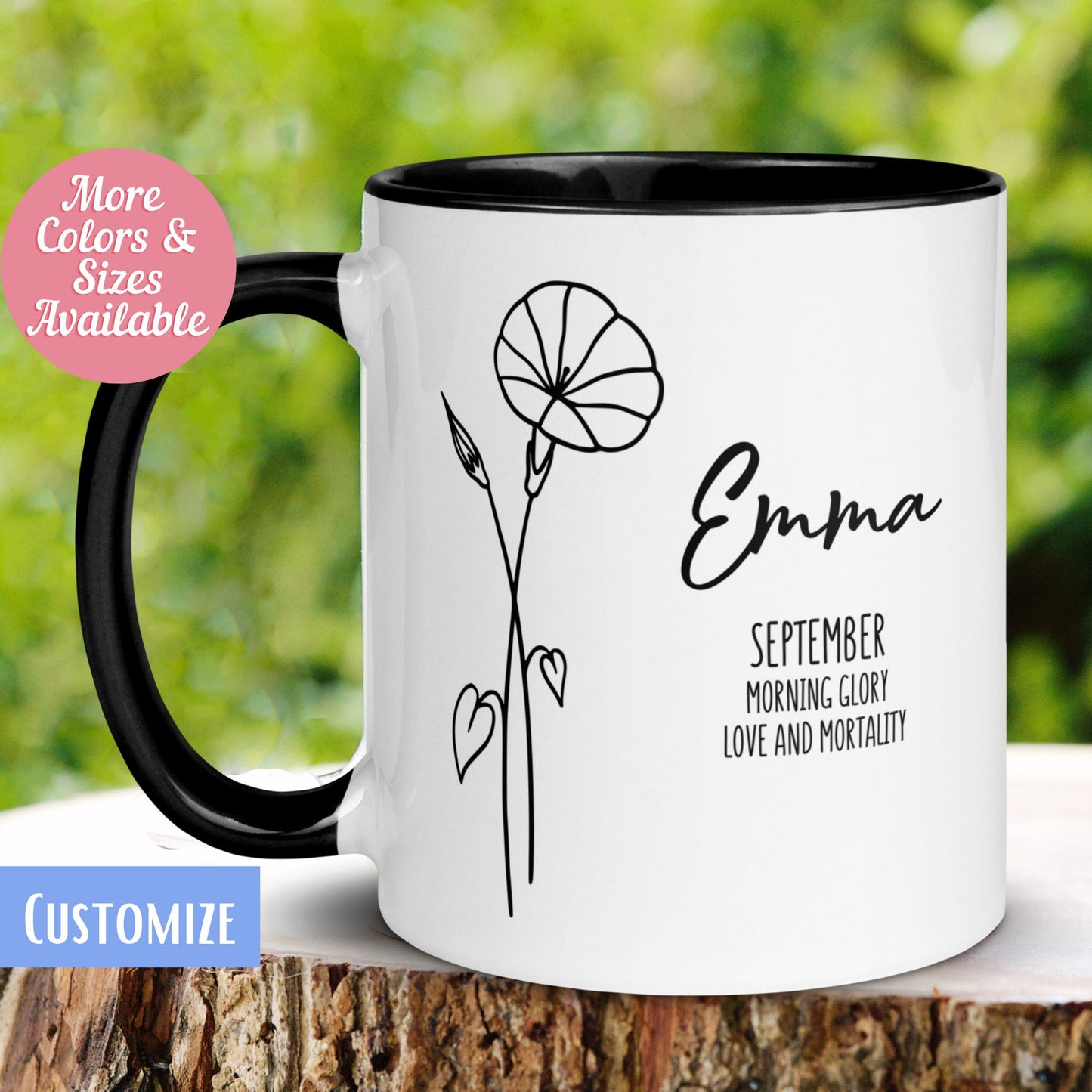 September Birth Flower Mug Personalized, Morning Glory Floral Mug, Custom Name Mug, Gift for Women - Zehnaria - BIRTHDAY & ZODIAC - Mugs