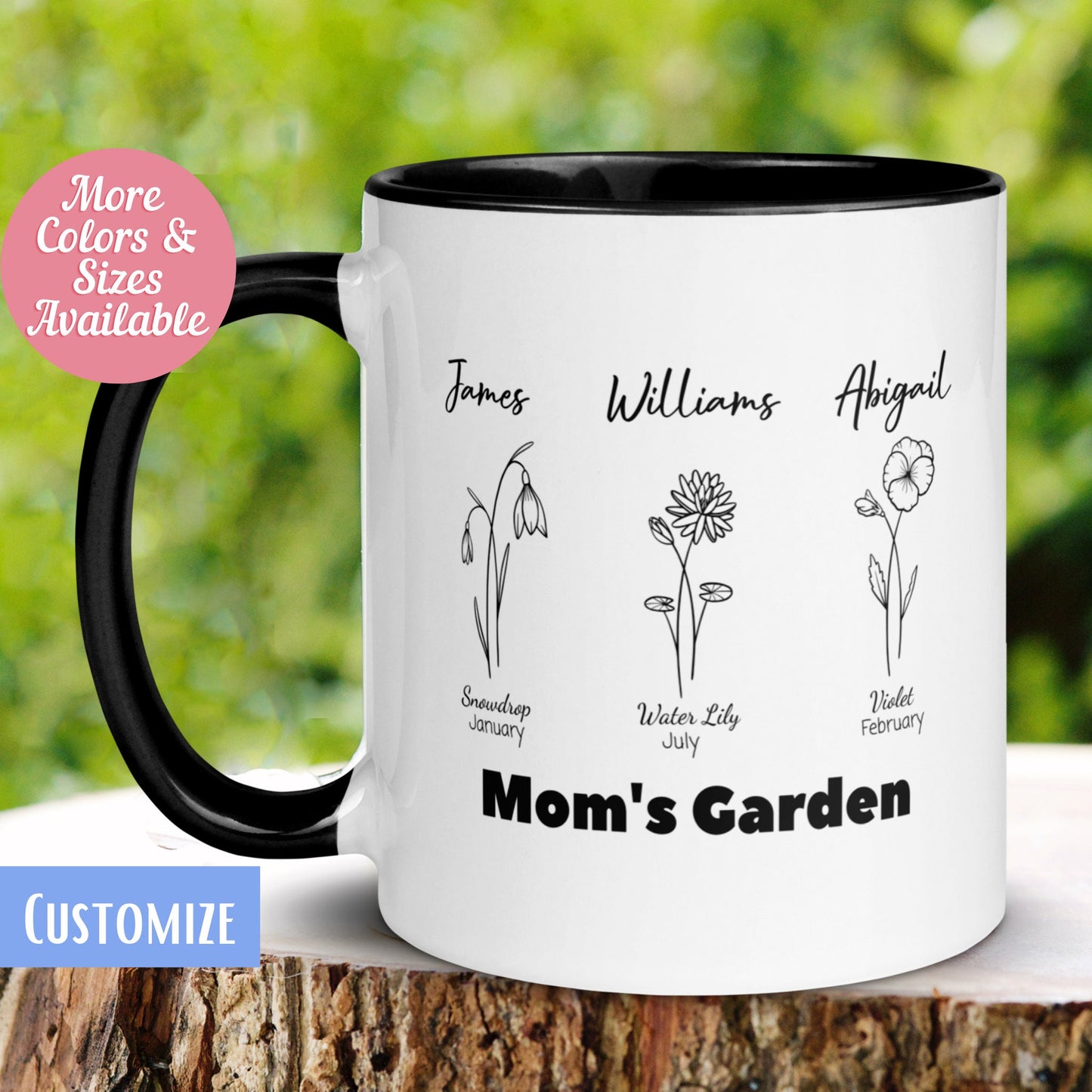 Family Birth Flower Mug Personalized, Garden Floral Mug, Custom Name Mug, Gift for Mom Nana Dad Her Women - Zehnaria - BIRTHDAY & ZODIAC - Mugs