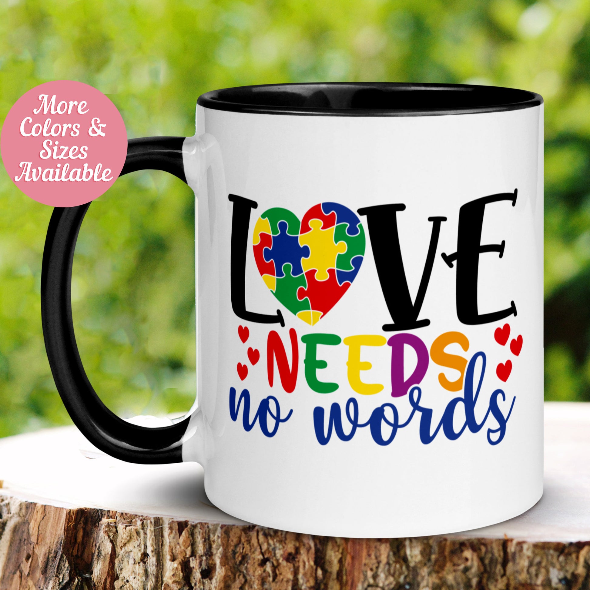 Autism Mug, Love Needs No Words, Autism Acceptance Mug, Autism Awareness - Zehnaria - NEURODIVERSITY - Mugs