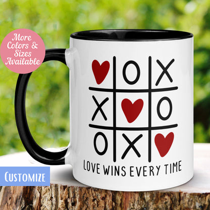 Tic Tac Toe Coffee Mug, Valentine's Day Mug, Love Always Wins, Gift for Boyfriend or Girlfriend Mug - Zehnaria - MORE HOLIDAYS & SEASONS - Mugs