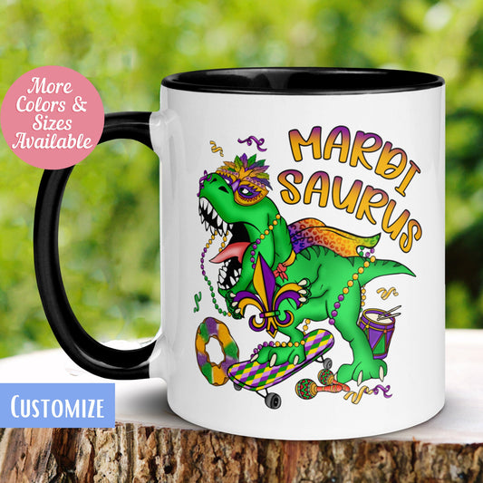 Mardi Gras Mug, Mardi Saurus Mug, Dinosaur Tea Coffee Cup, New Orleans NOLA - Zehnaria - MORE HOLIDAYS & SEASONS - Mugs