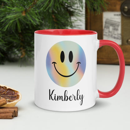 Smiley Face Mug, Happy Emoji Tea Coffee Cup, Personalized Custom Name Mug, Smiling Face Cup - Zehnaria - ALL PERSONALIZED - Mugs