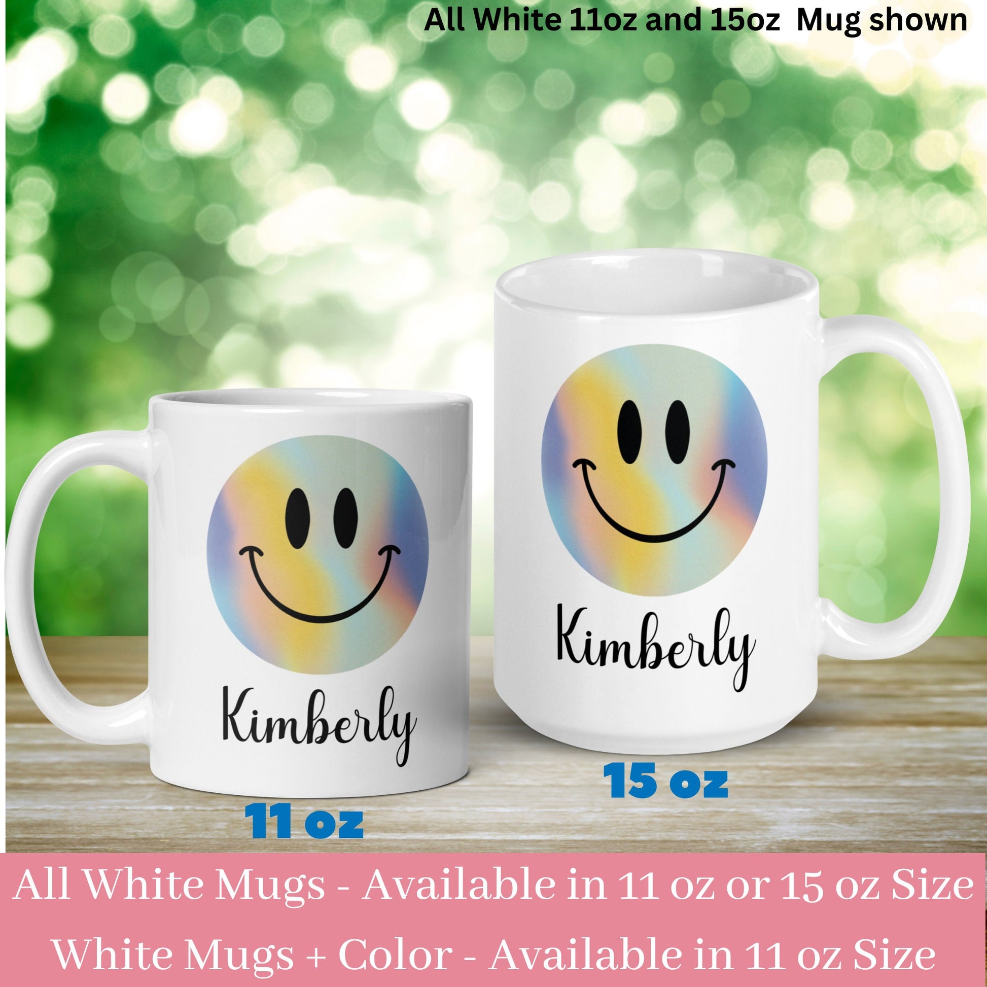 Smiley Face Mug, Happy Emoji Tea Coffee Cup, Personalized Custom Name Mug, Smiling Face Cup - Zehnaria - ALL PERSONALIZED - Mugs