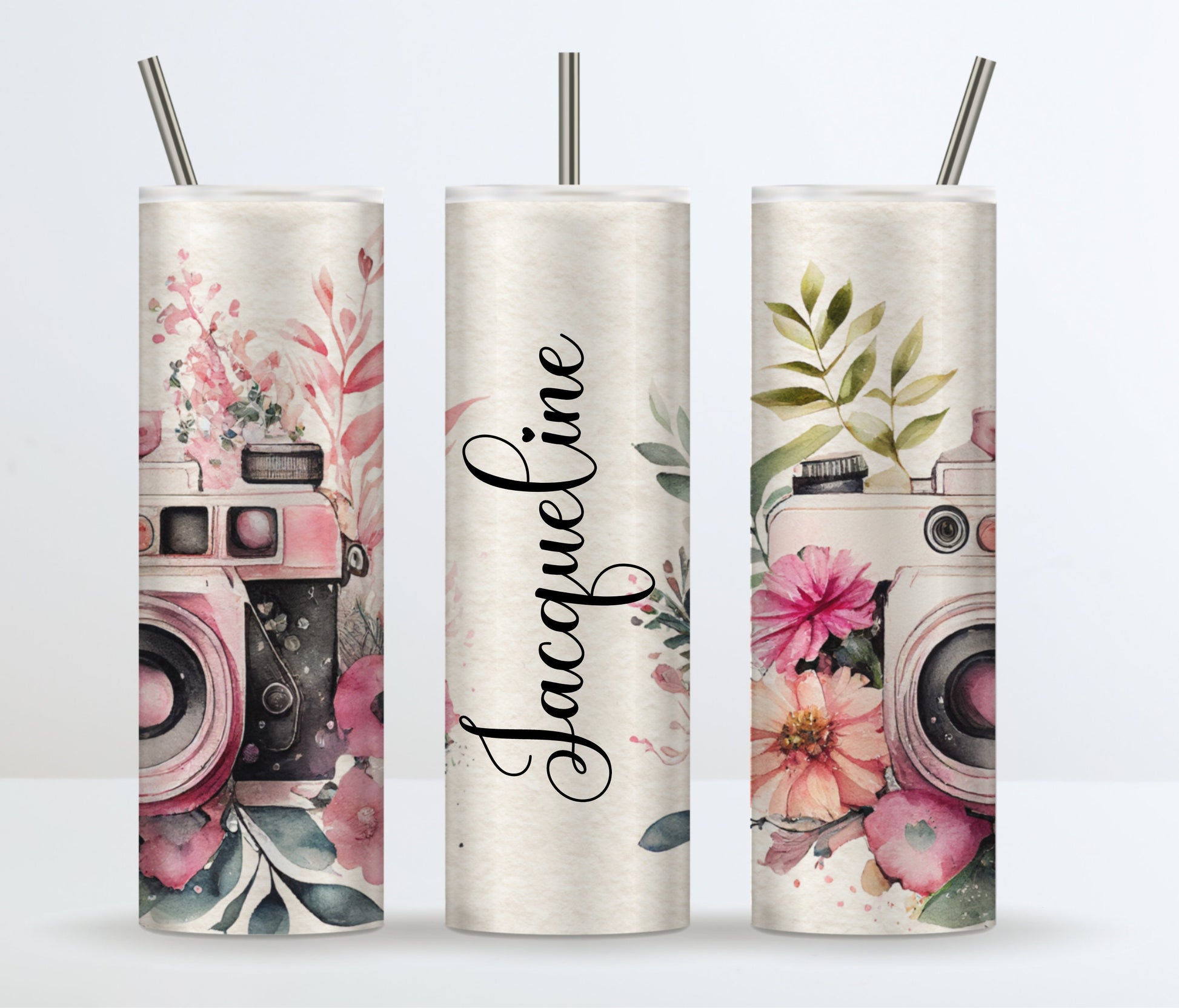 Personalized Camera Tumbler, Photography Tumbler, Gift for Photographer, Custom Name 20 oz Skinny Tumbler, Camera Mug Cup, 880 - Zehnaria - - Mugs