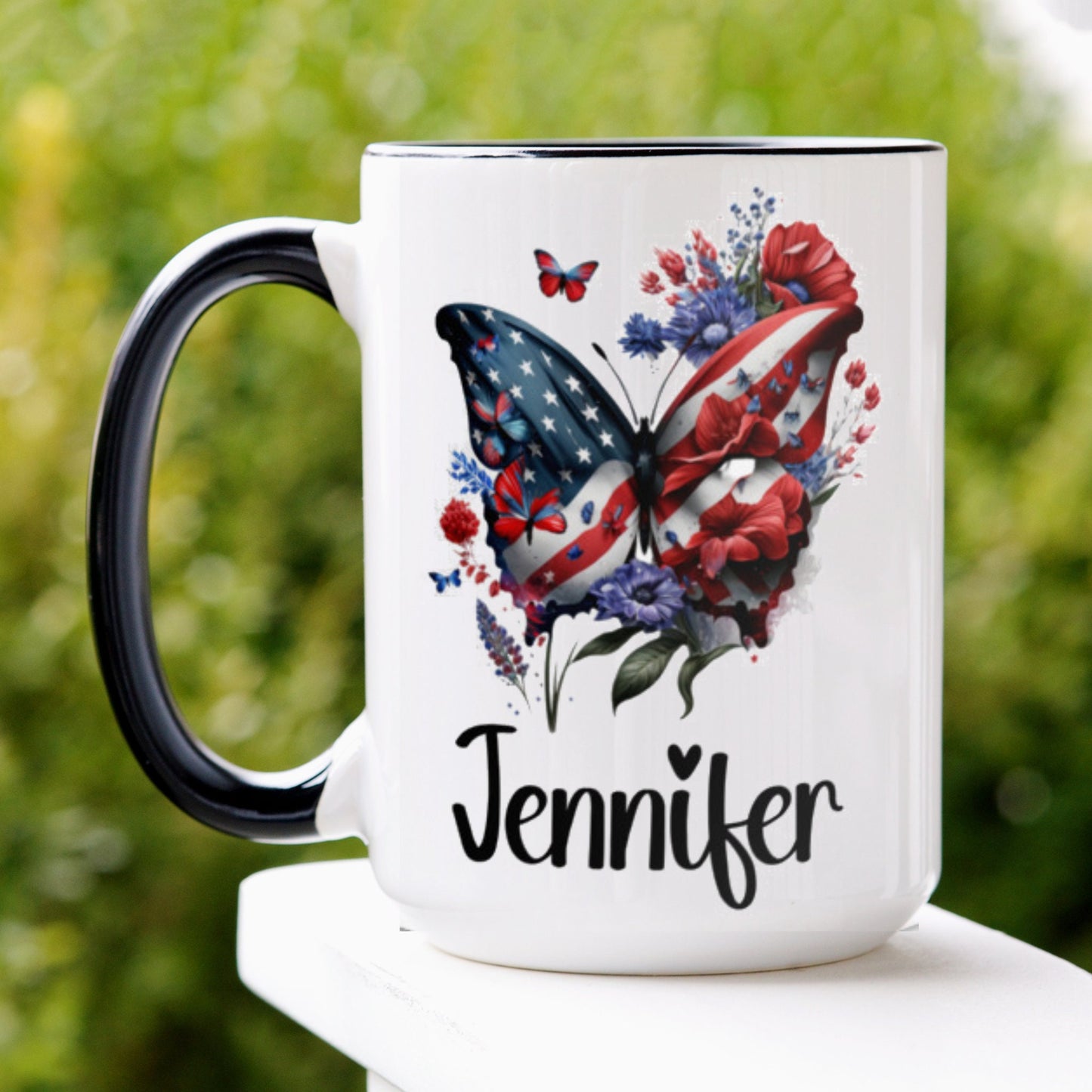 4th of July Mug, Personalized Butterfly Mug, Memorial Day Mug, Patriotic Mug - Zehnaria - MORE HOLIDAYS & SEASONS - Mugs