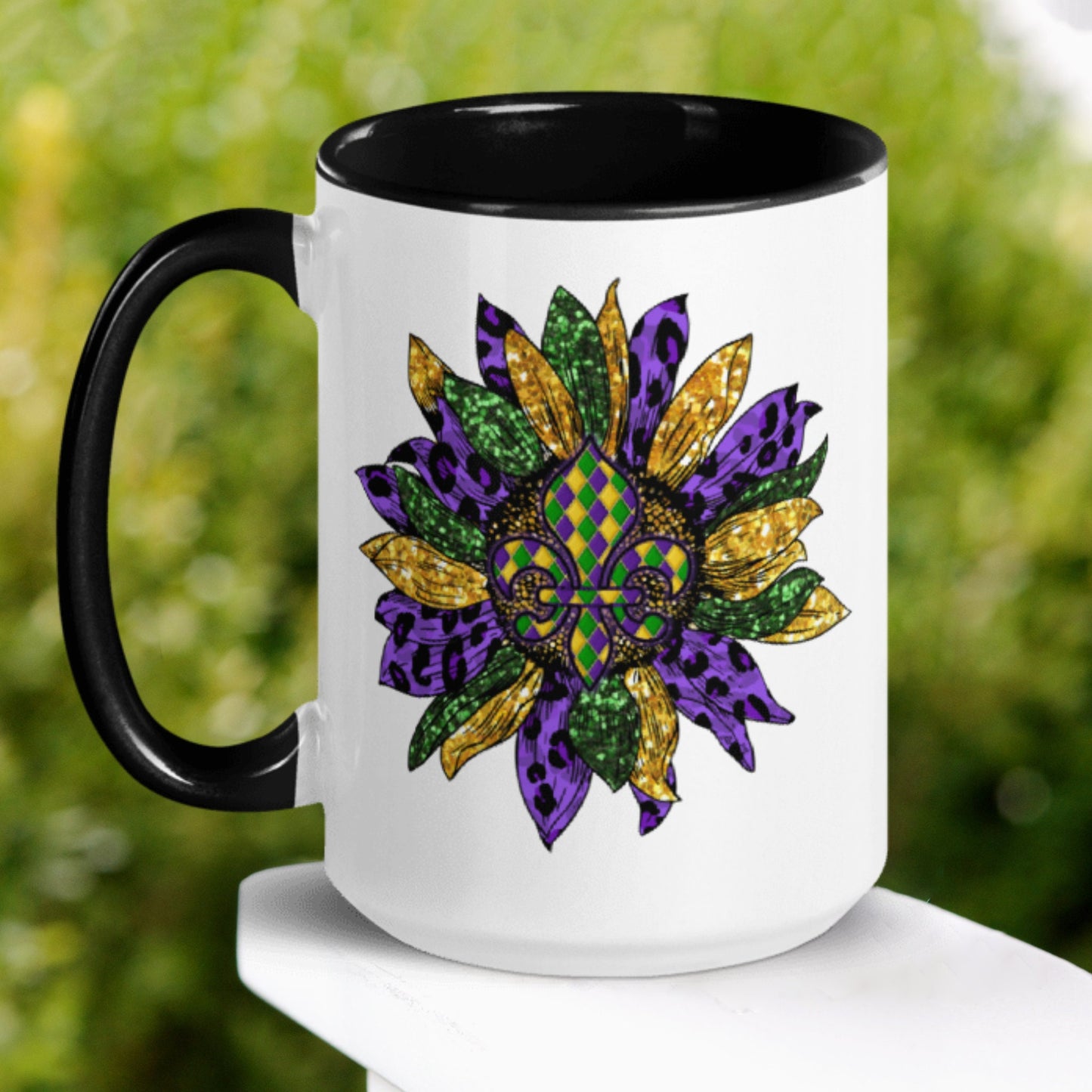 Mardi Gras Sunflower Mug, Mug, New Orleans Bachelorette Party, NOLA - Zehnaria - MORE HOLIDAYS & SEASONS - Mugs