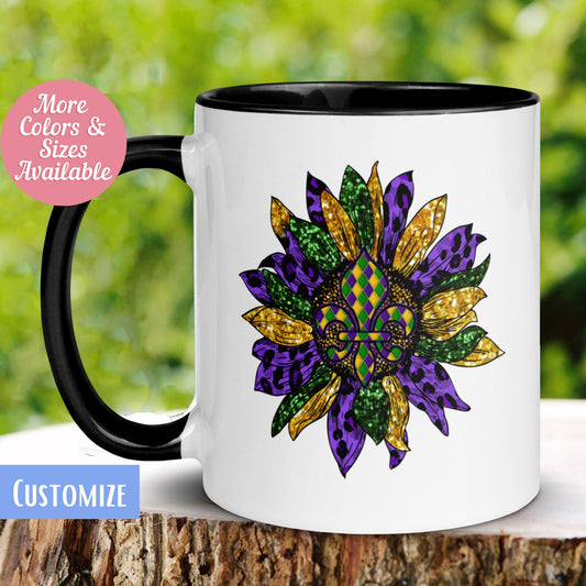 Mardi Gras Sunflower Mug, Mug, New Orleans Bachelorette Party, NOLA - Zehnaria - MORE HOLIDAYS & SEASONS - Mugs