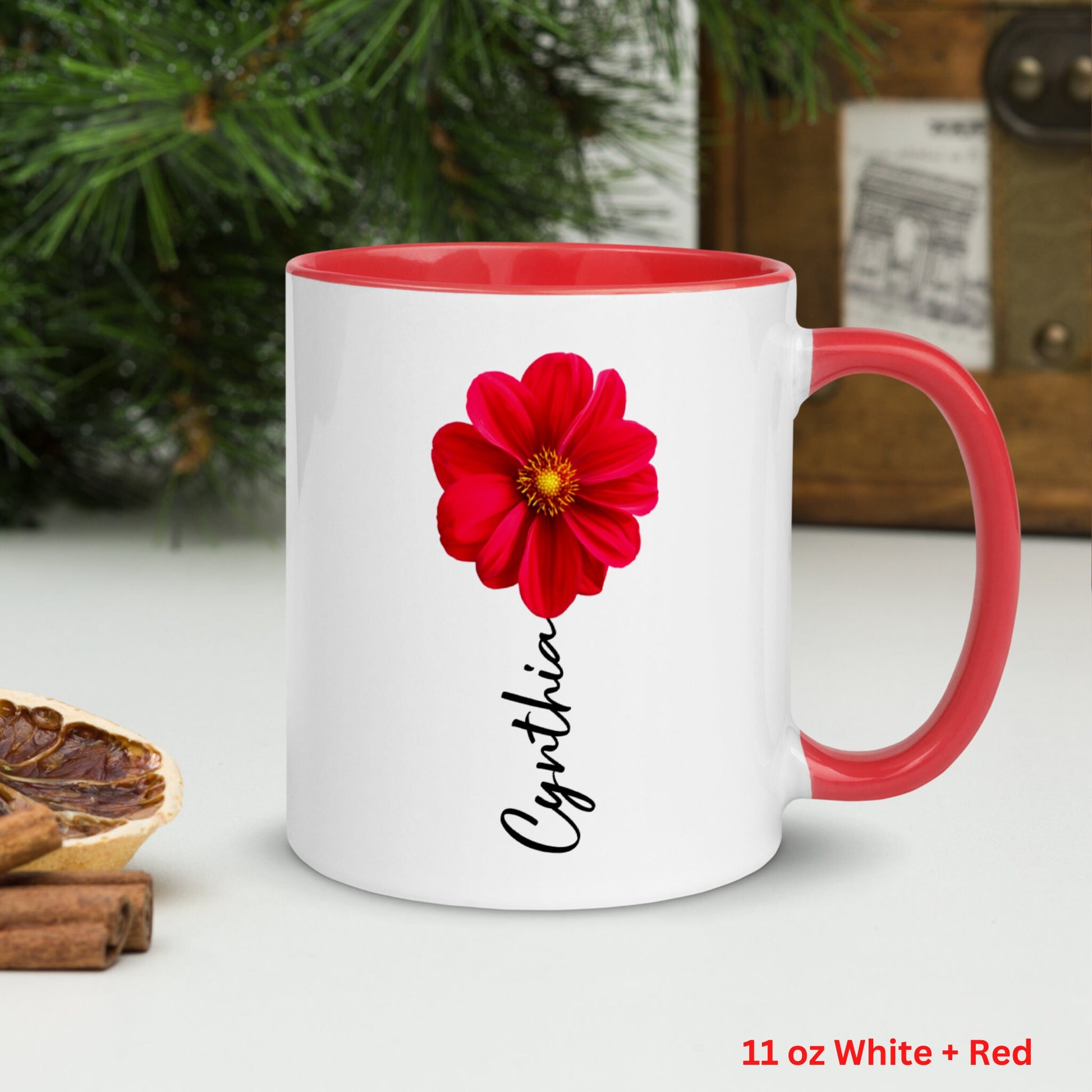 Personalized Red flower Name Mug, Custom Name Mug, Name Mug, Custom Mug - Zehnaria - ALL PERSONALIZED - Mugs