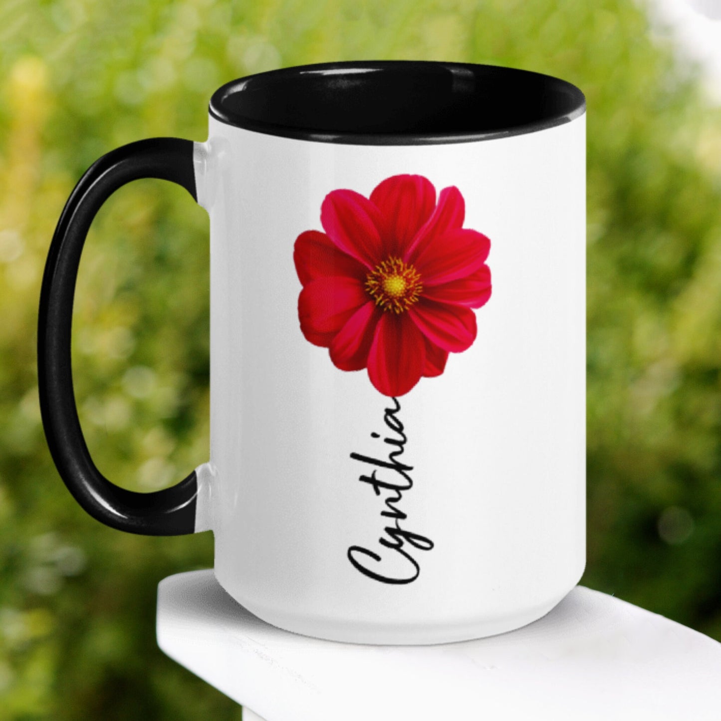 Personalized Red flower Name Mug, Custom Name Mug, Name Mug, Custom Mug - Zehnaria - ALL PERSONALIZED - Mugs