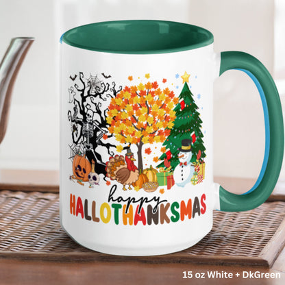 Happy Hallothanksmas Mug, Funny Holiday Trees Gift for Christmas, Tis the Season Mug, Christmas Mug - Zehnaria - WINTER HOLIDAY - Mugs