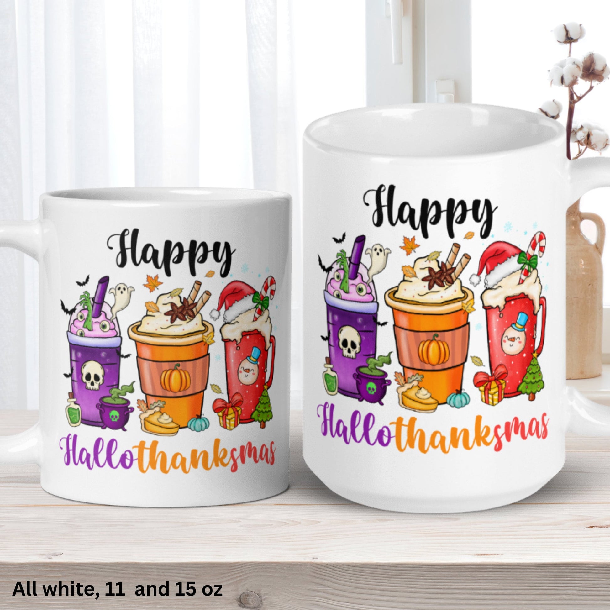 Happy Hallothanksmas Mug, Funny Holiday Coffee Gift for Christmas, Tis the Season Mug, Christmas Mug - Zehnaria - WINTER HOLIDAY - Mugs