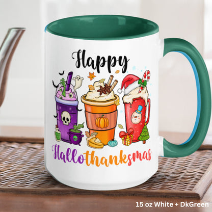 Happy Hallothanksmas Mug, Funny Holiday Coffee Gift for Christmas, Tis the Season Mug, Christmas Mug - Zehnaria - WINTER HOLIDAY - Mugs