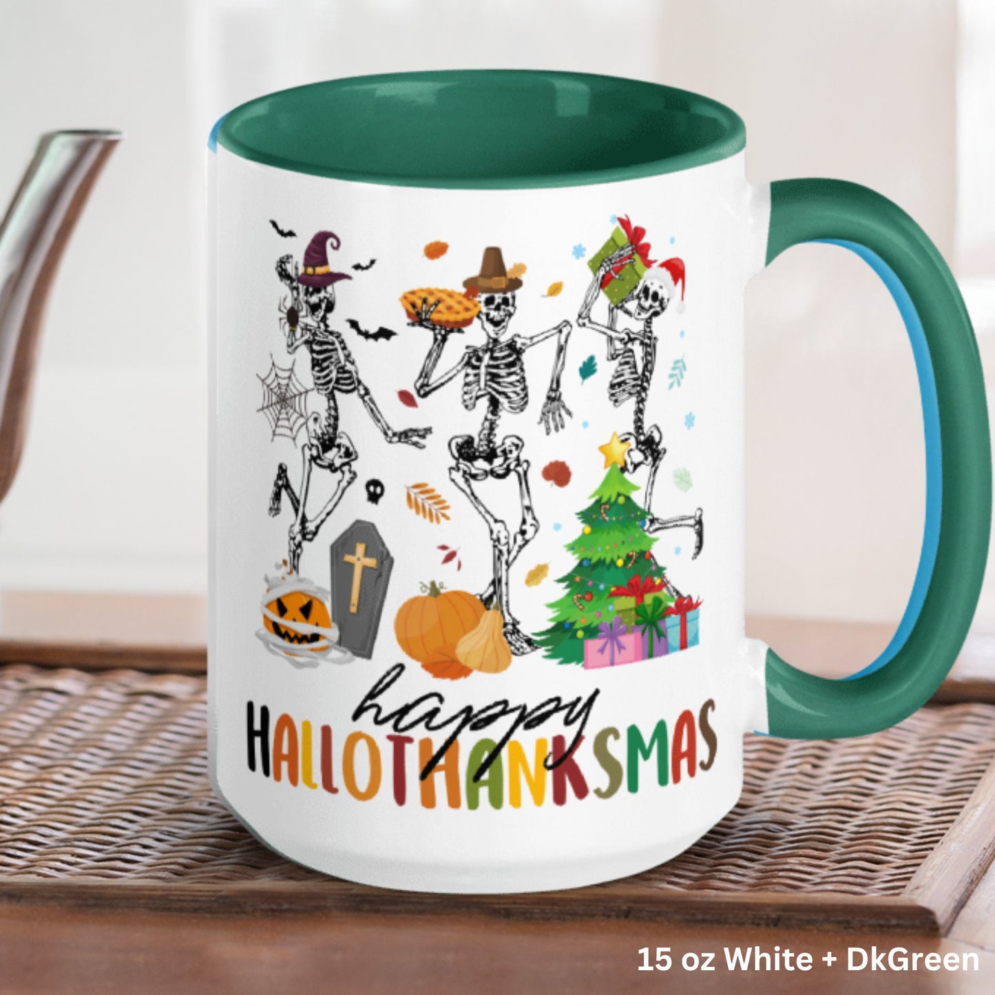 Happy Hallothanksmas Mug, Gift for Christmas, Skeleton Mug, Tis the Season Mug - Zehnaria - WINTER HOLIDAY - Mugs