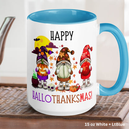 Happy Hallothanksmas, Garden Gnome, Christmas Gifts, Halloween Gifts - Zehnaria - WINTER HOLIDAY - Mugs