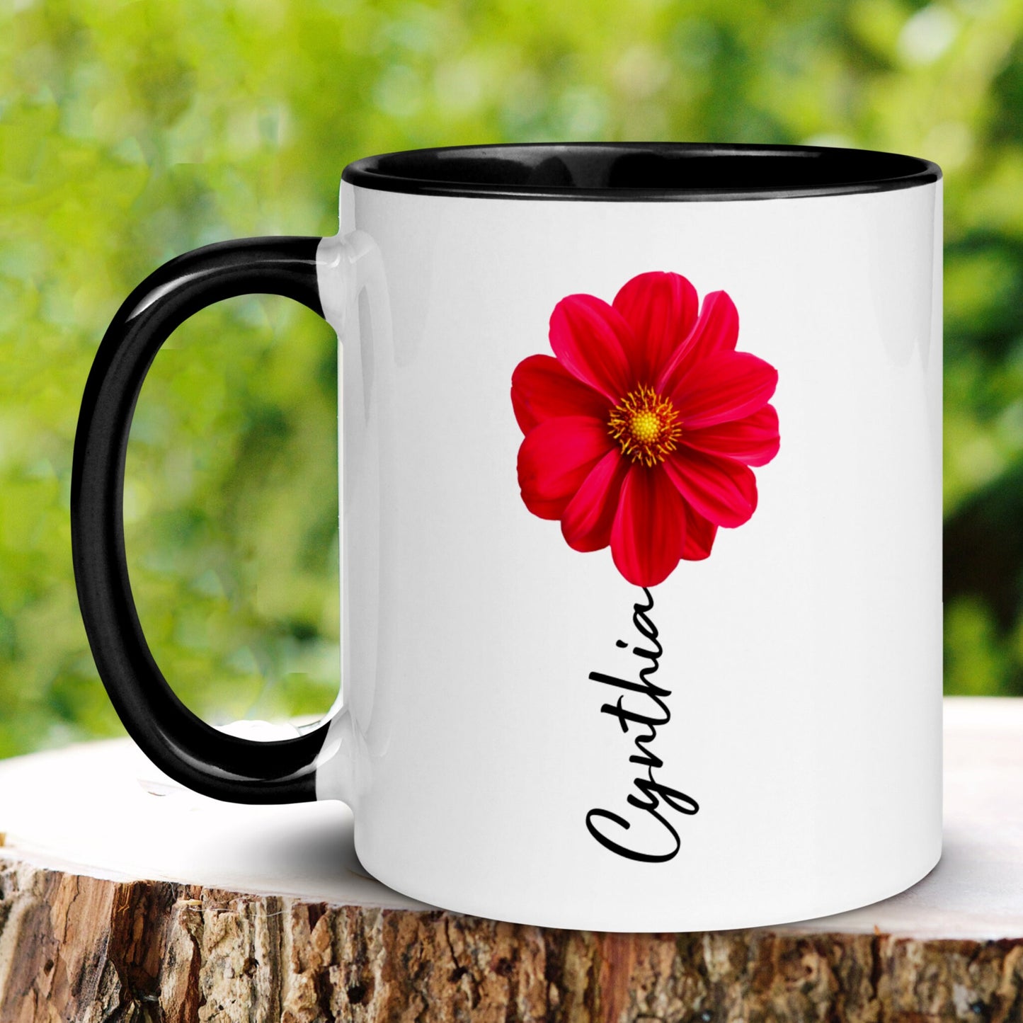 Personalized Red flower Name Mug, Custom Name Mug, Name Mug, Custom Mug - Zehnaria - ALL PERSONALIZED - Mugs