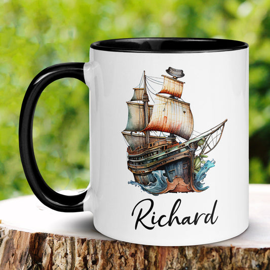 Vintage Ship Mug, Personalized Mug, Boat Gift, Boat Captain Gift - Zehnaria - HOBBIES & TRAVEL - Mugs