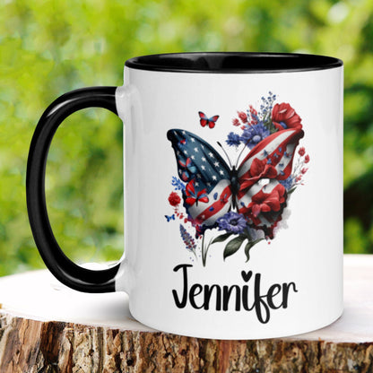 4th of July Mug, Personalized Butterfly Mug, Memorial Day Mug, Patriotic Mug - Zehnaria - MORE HOLIDAYS & SEASONS - Mugs