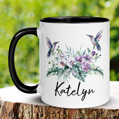 Humming Bird Mug, Personalized Gift, Orchid Wild Flower Mug, Name Mug - Zehnaria - PETS & ANIMALS - Mugs