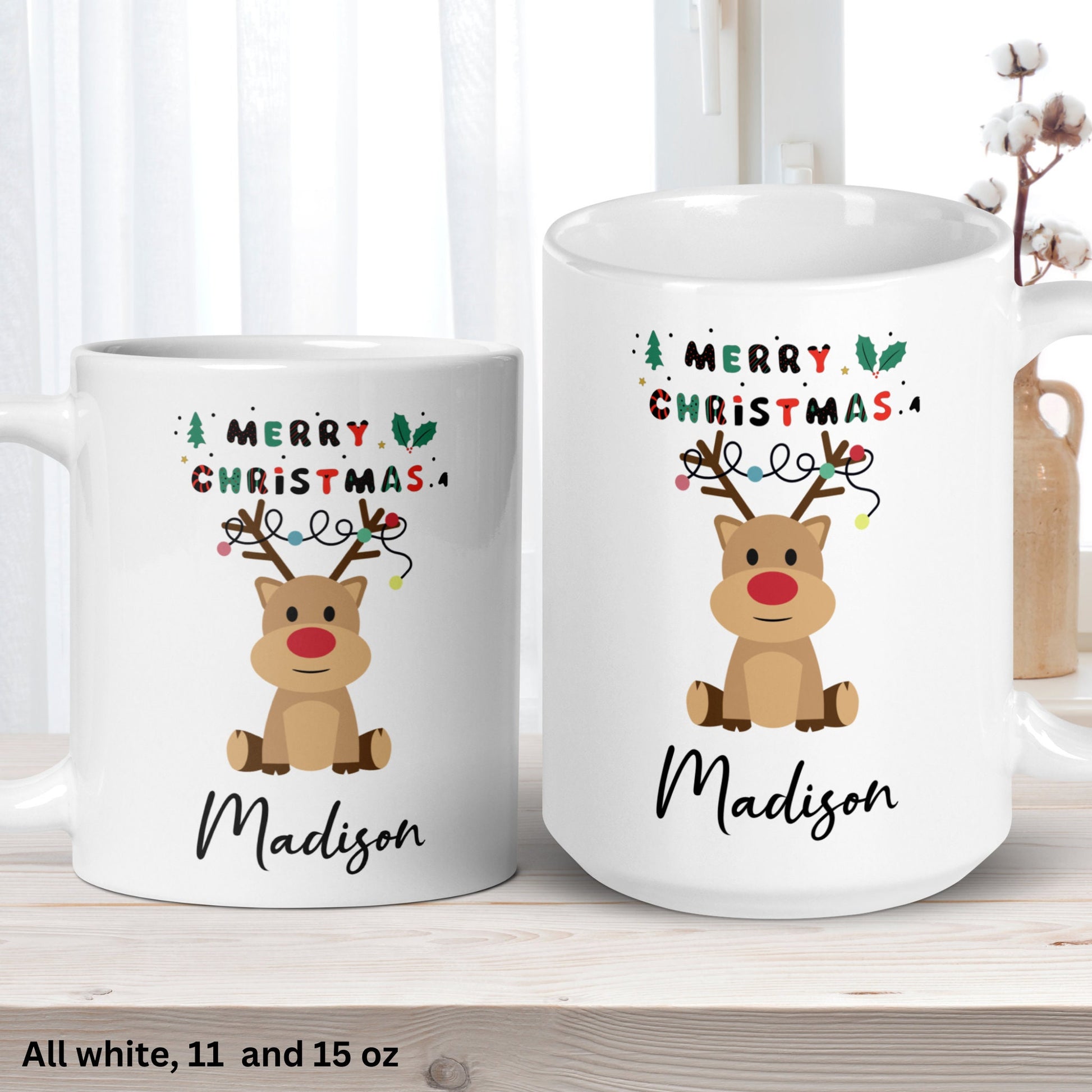 Personalized Gift, Personalized Mug, Christmas Mugs, Reindeer Mug - Zehnaria - WINTER HOLIDAY - Mugs