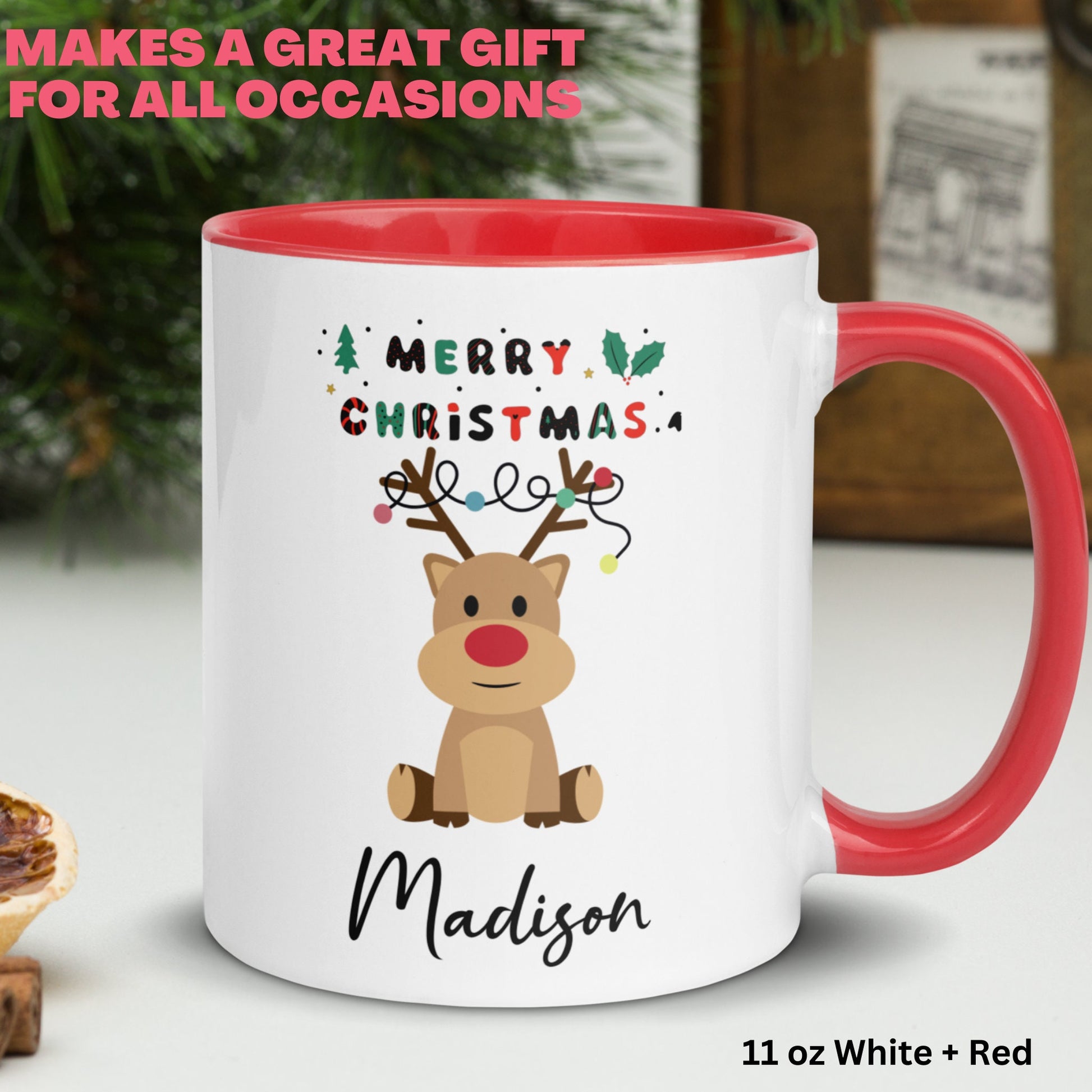 Personalized Gift, Personalized Mug, Christmas Mugs, Reindeer Mug - Zehnaria - WINTER HOLIDAY - Mugs