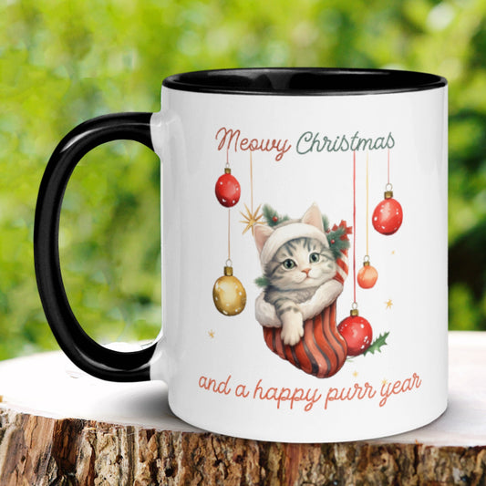 Cat Christmas Mug, Christmas Gifts, Meowy Christmas, Happy New Year - Zehnaria - WINTER HOLIDAY - Mugs