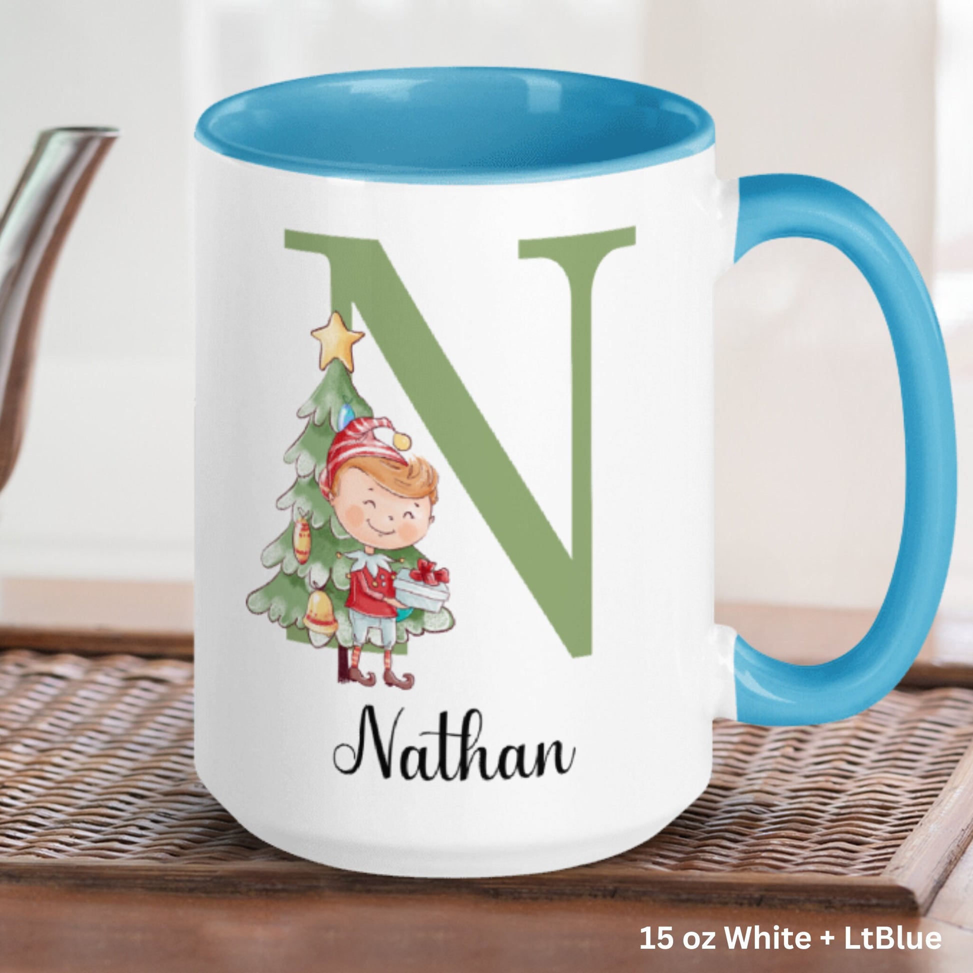 Personalized Boy Elf Name Mug, Initial Letter Mug, Christmas Gifts, Christmas Coffee Mug - Zehnaria - WINTER HOLIDAY - Mugs