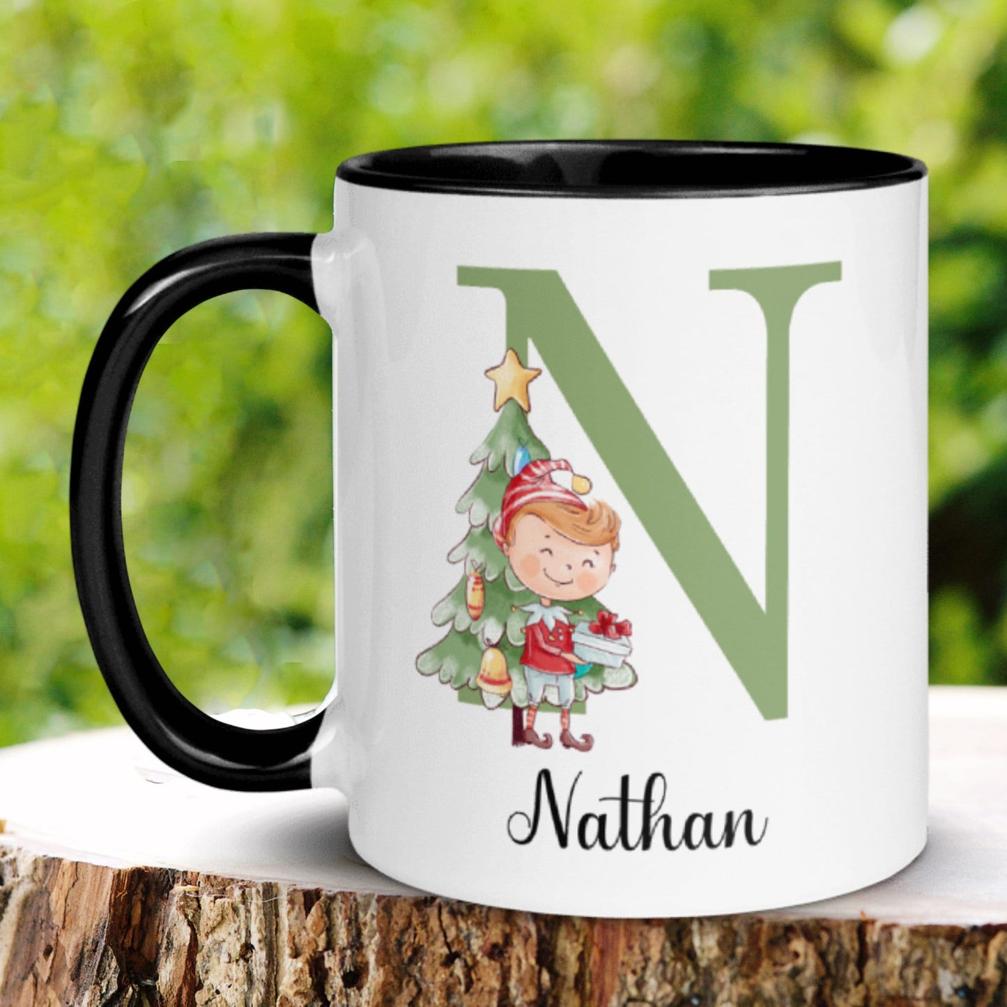 Personalized Boy Elf Name Mug, Initial Letter Mug, Christmas Gifts, Christmas Coffee Mug - Zehnaria - WINTER HOLIDAY - Mugs