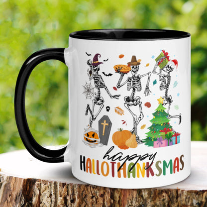 Happy Hallothanksmas Mug, Gift for Christmas, Skeleton Mug, Tis the Season Mug - Zehnaria - WINTER HOLIDAY - Mugs