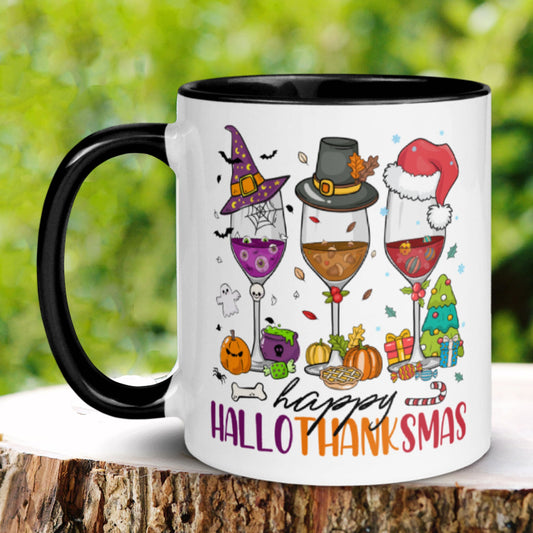 Happy Hallothanksmas Mug, Funny Holiday Wine Gift for Christmas, Tis the Season Mug, Christmas Mug - Zehnaria - WINTER HOLIDAY - Mugs