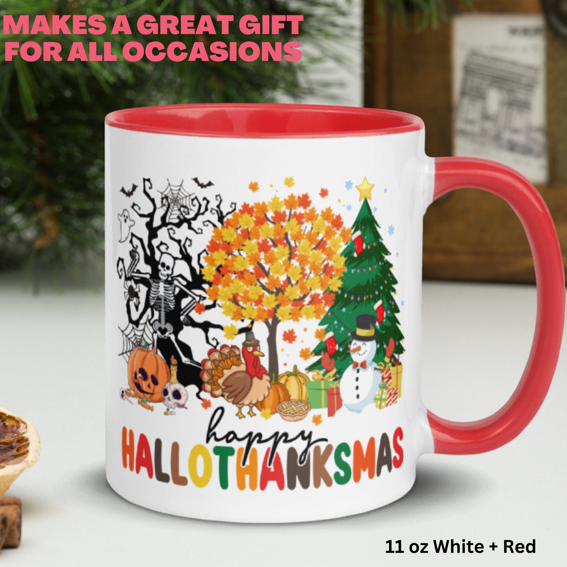 Happy Hallothanksmas Mug, Funny Holiday Trees Gift for Christmas, Tis the Season Mug, Christmas Mug - Zehnaria - WINTER HOLIDAY - Mugs