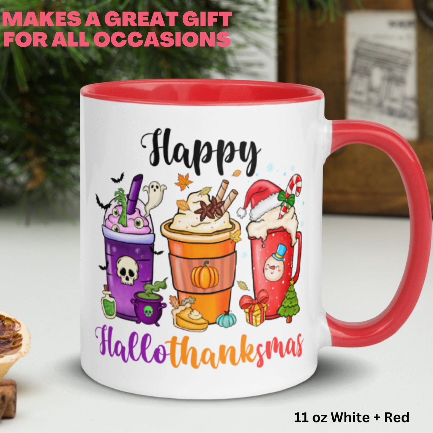 Happy Hallothanksmas Mug, Funny Holiday Coffee Gift for Christmas, Tis the Season Mug, Christmas Mug - Zehnaria - WINTER HOLIDAY - Mugs