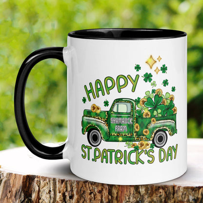 Happy St Patricks Day Shamrock Farm Truck, Irish Coffee Mug, Saint Patrick's Day Gifts, Four Leaf Clover - Zehnaria - MORE HOLIDAYS & SEASONS - Mugs