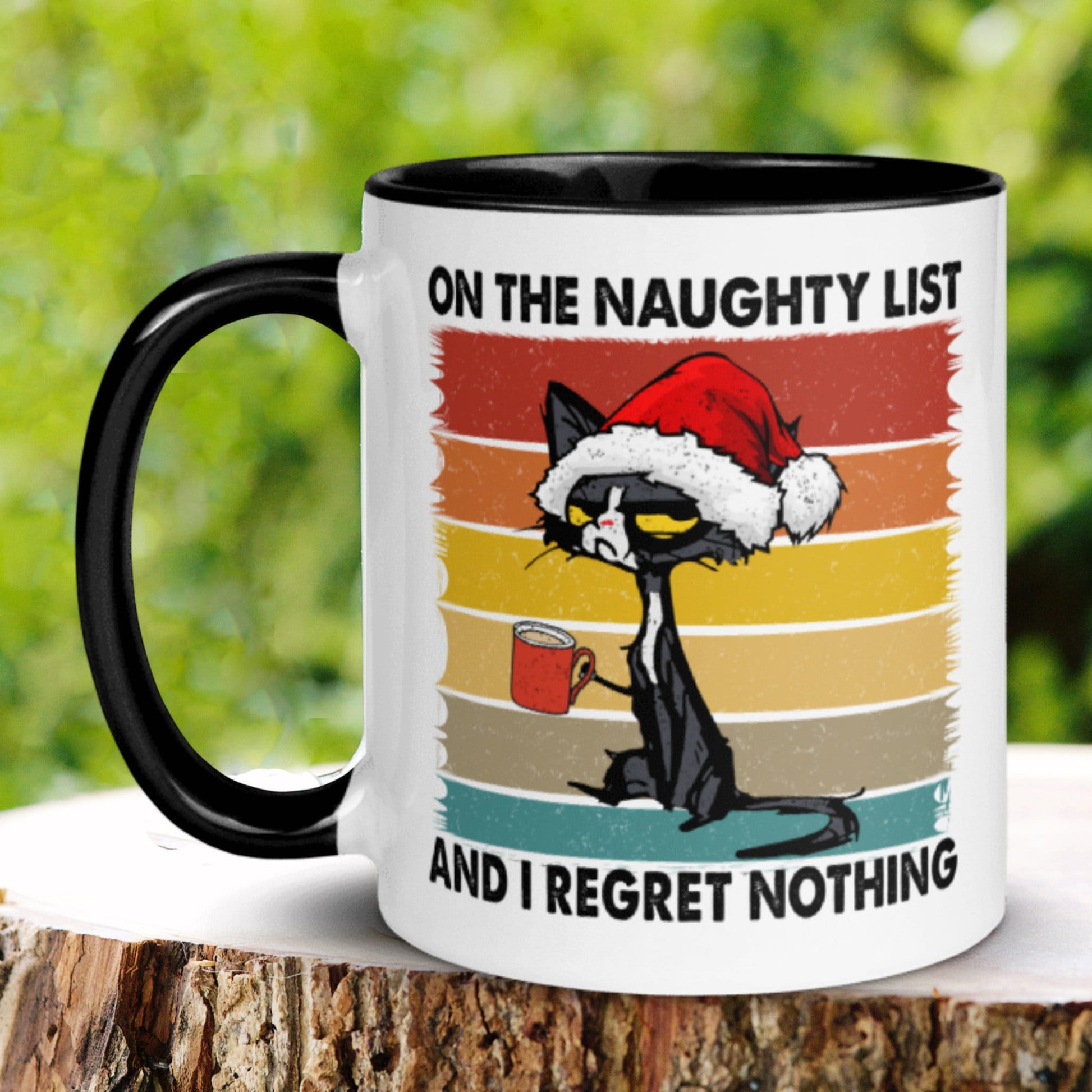 Christmas Cat Gift, Christmas Cat Mug, Funny Cat Mug, On the Naughty List & I Regret Nothing Mug - Zehnaria - WINTER HOLIDAY - Mugs