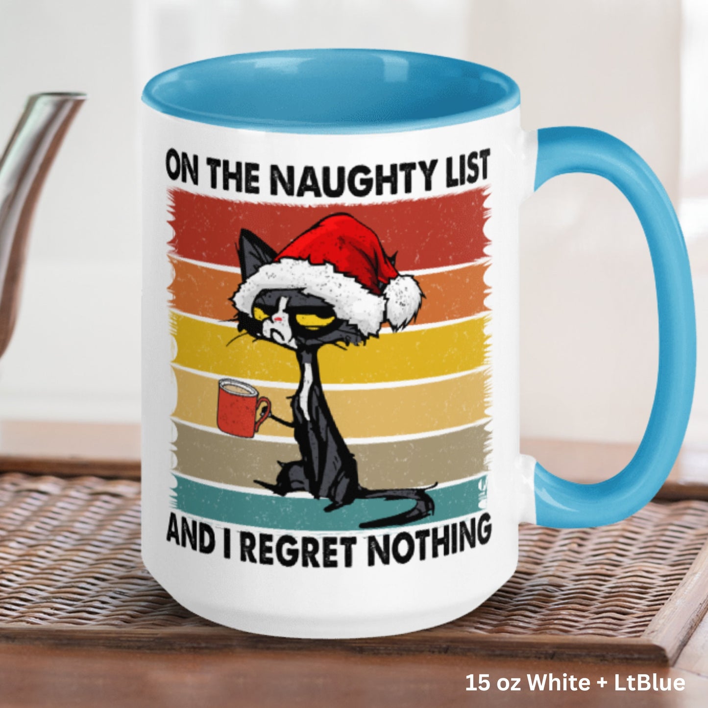 Christmas Cat Gift, Christmas Cat Mug, Funny Cat Mug, On the Naughty List & I Regret Nothing Mug - Zehnaria - WINTER HOLIDAY - Mugs