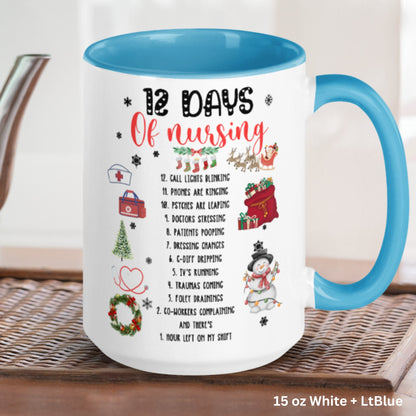 Nurse Gift, Christmas Gifts, Nurse Christmas Mug, 12 Days of Nursing Mug - Zehnaria - WINTER HOLIDAY - Mugs