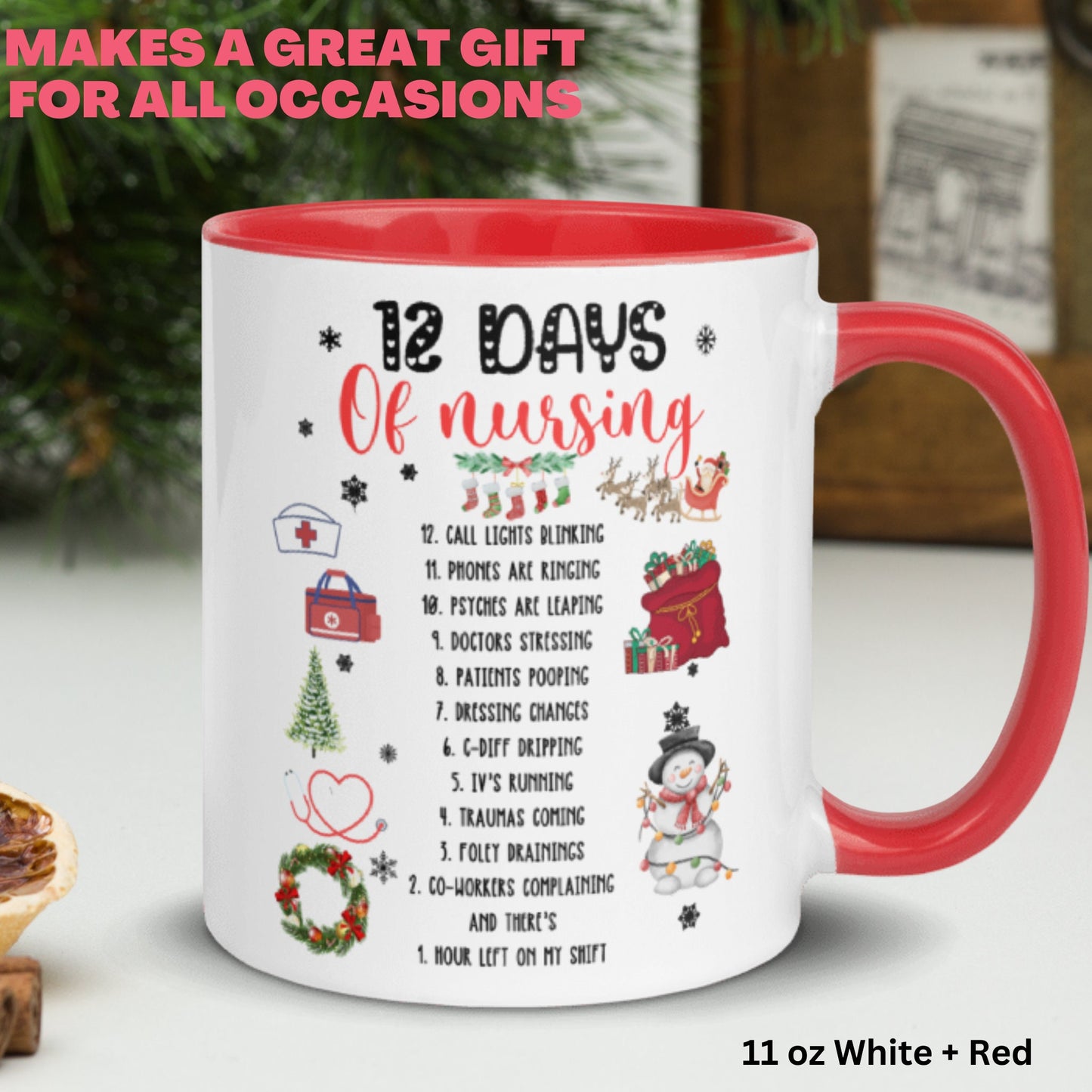 Nurse Gift, Christmas Gifts, Nurse Christmas Mug, 12 Days of Nursing Mug - Zehnaria - WINTER HOLIDAY - Mugs