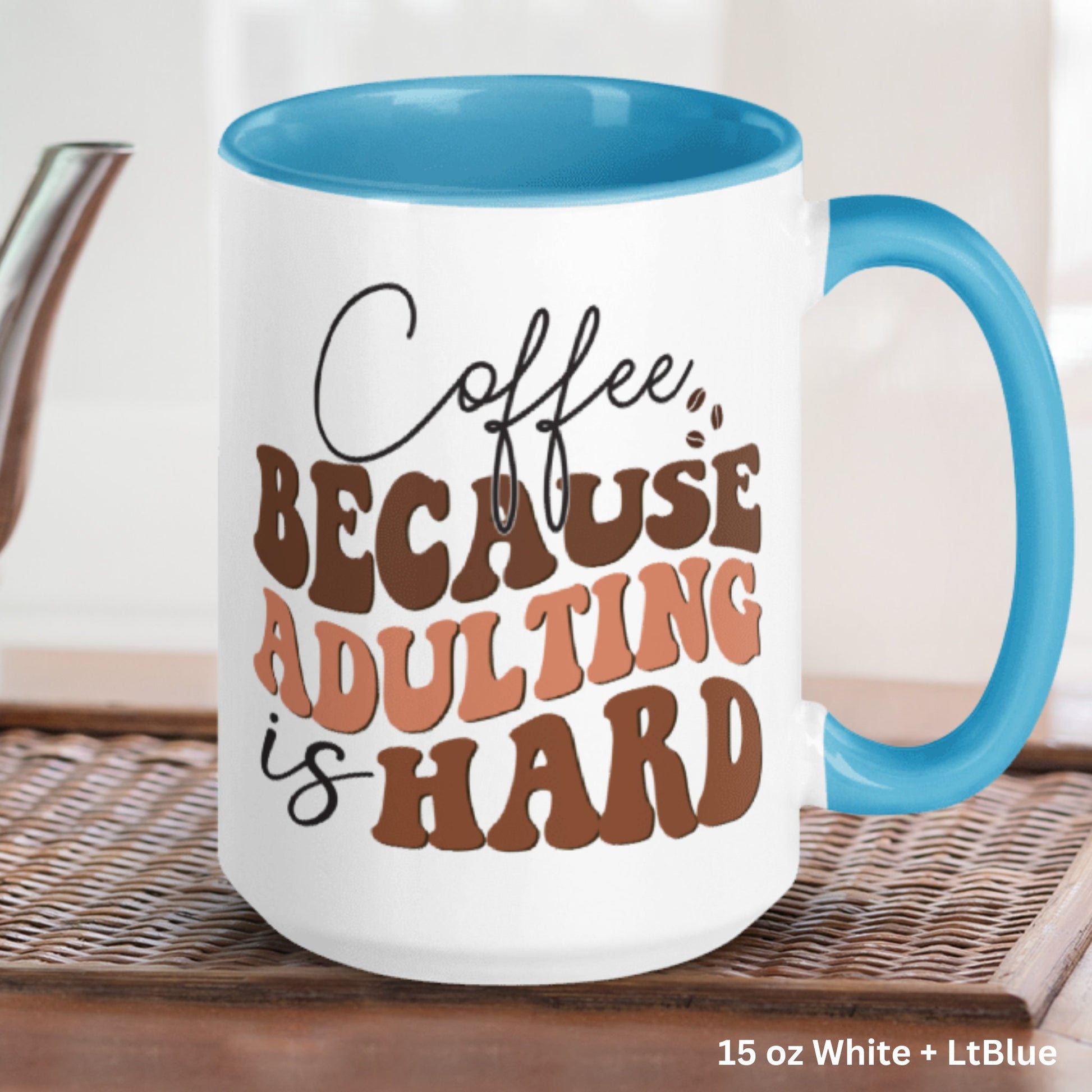 Adulting Mug, Caffeine Because Adulting Is Hard, Retro Funny Coffee Mug, Sarcastic Mug - Zehnaria - FUNNY HUMOR - Mugs